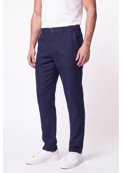 Comfort Fit Beli Lastikli %100 Keten Lacivert Pantolon P 1215