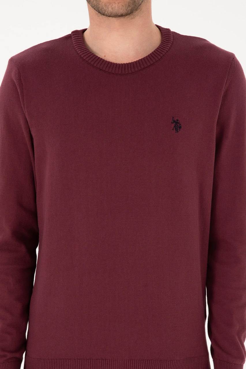 U.S. Polo Assn. Erkek Slim Fit Bisiklet Yaka Bordo Basic Kazak 50313713-VR177