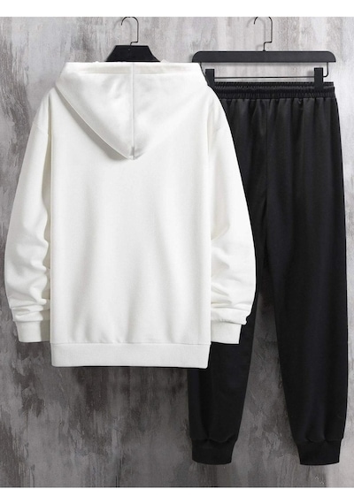 Vip Eşofman Takımı Beyaz Sweatshirt Siyah Jogger - Baskılı Oversize Şardonlu Kapüşonlu Beyaz Siyah Vip Eşofman Takımı Beyaz Sweatshirt Siyah Jogger - Baskılı Oversize Şardonlu Kapüşonlu Beyaz Siyah
