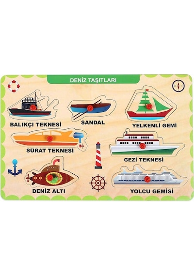 Ahşap Tutmalı Bul Tak Yapboz Deniz Taşıtları