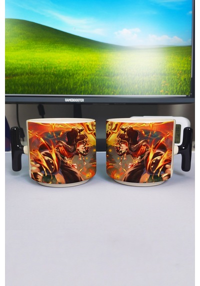 Gaming Genshin İmpact Baskılı Seramik Lüks Kupa 1 Adet T Şeklinde Özel Siyah Kulp Dalga Kulp V1t Çok Renkli