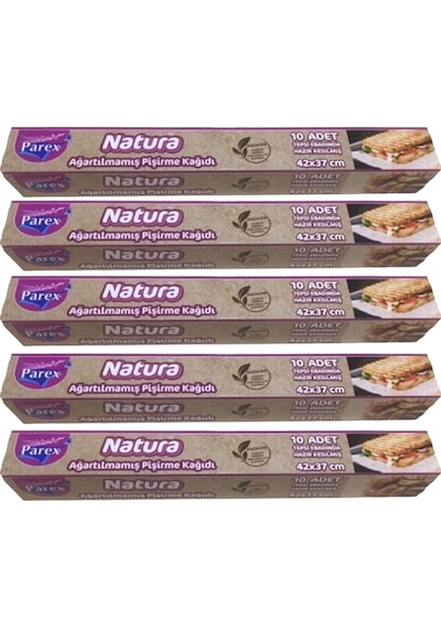Natura Ağartılmamış Hazır Kesilmiş Pişirme Kağıdı 10 Lu 5 Paket