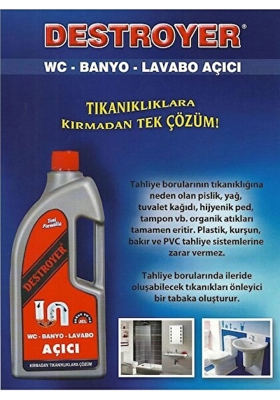 Destroyer Soğuk Suyla Banyo Wc Lavabo Gider Açıcı 1830 Gr