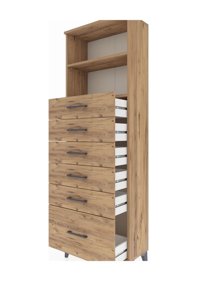 Arges Dolap 2 Raflı 6 Çekmeceli 60x30x182 Çam-çam Çam