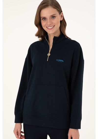 U.S. Polo Assn. Kadın Lacivert Dik Yaka Fermuarlı Sweatshirt 50297316-VR033