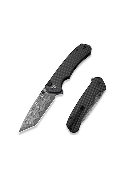 Civivi Brazen Twill Carbon Fiber Overlay On Black G10 Handle Damascus Blade Kamp Çakı Siyah