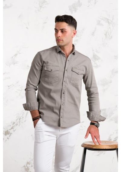 Regular Fit Çift Cepli Renkli Erkek Pamuklu Kot Gömlek