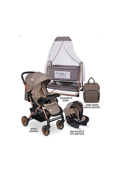 Öykü Bebek Dunyasi Premium 4'lü Seyahat Ve Uyku Seti Anne Yanı Beşik- Çift Yönlü Bebek Arabası-puset-çanta