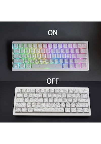 Mekanik Klavye Kontur Keycaps Seti- 97 Tuş Şeffaf Rgb Uyumlu Çizgili Tuş Takımı