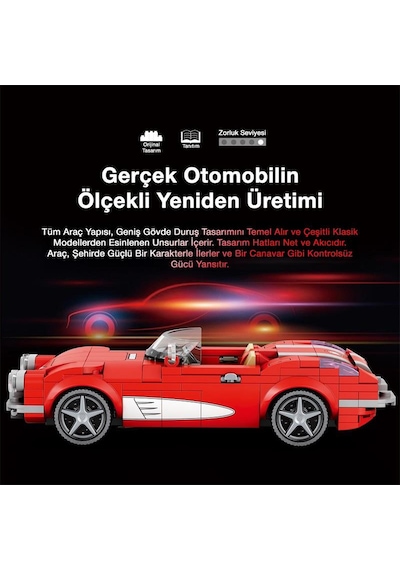 Reobrix Creator 808 Chevrolet Corvette C1 Spor Araba Yaratıcı Yapı Blok Seti Building Blocks - 311 Parça