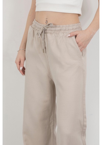 Giysa Kadın Beli Lastikli Bağcıklı Bol Paça Pantolon Taş - 4707 Taş