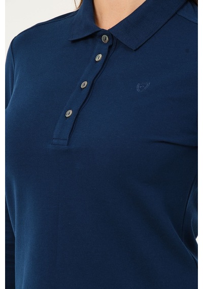 Msw Kadın Uzun Kollu Regular Fit Polo Yaka T-shirt Marin