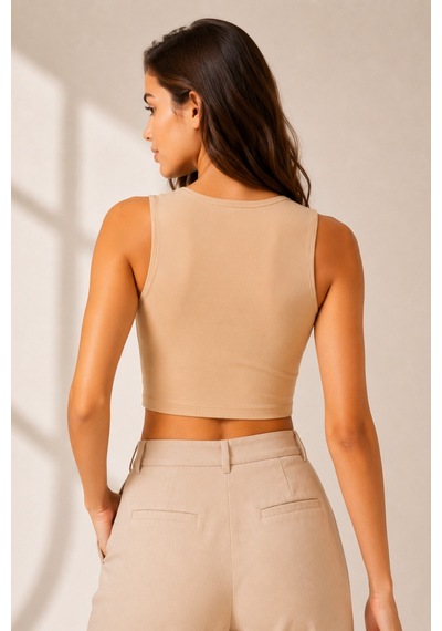 Loule Kadın 4'lü Bisiklet Yaka Kolsuz Crop Top Çok Renkli %92 Pamuk