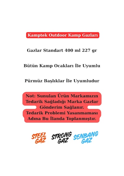 Kamptek Kamp Ocak Gazı Profesyonel Steel Gaz Valfli Pürmüz Başlık Uyumlu Kartuşu 1 Adet Gri