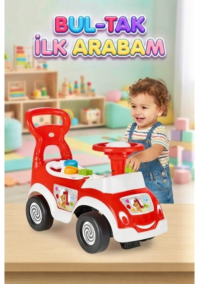 Bul-tak İlk Arabam - Çocuk İlk Adım Ve Bultak Oyuncak Eğitici 52 Cm Aktivite Arabası Kırmızı