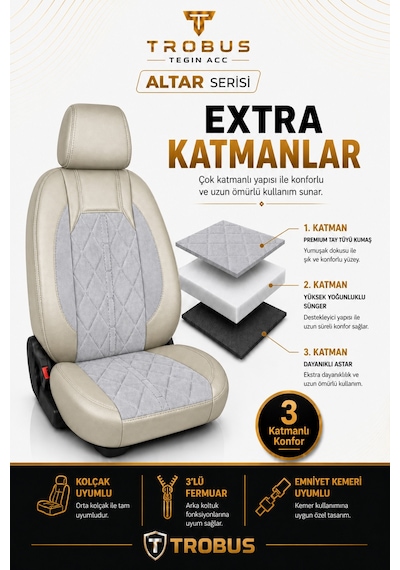 Fiat Egea Cross 2020+ Uyumlu Altar Serisi Tay Tüyü Bej Premium Koltuk Kılıfı