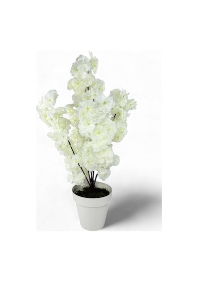 Yapay Ağaç Bahardalı Ağacı Beyaz Japon Kiraz Çiçeği Sakura Çiçeği 70cm Beyaz Plastik Saksılı