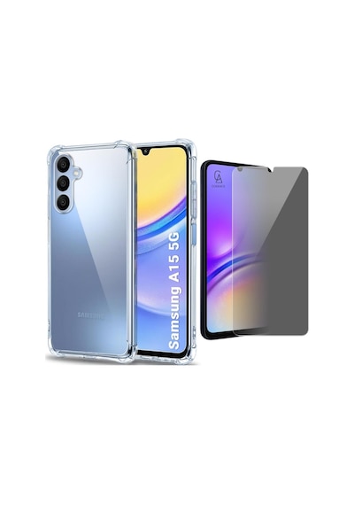 Samsung Galaxy A15 Uyumlu Köşe Dolgulu Anti Shock Telefon Kılıfı Ve Hayalet Privacy Ekran Koruyucu