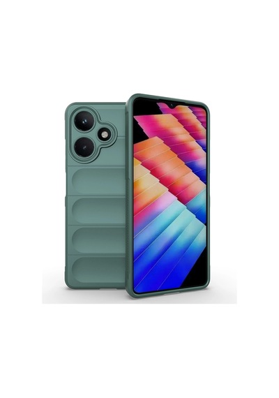 İnfinix Hot 30 Kılıf Esnek Tpu Oyuklu Arka Yüzey Tasarımlı Zore Etnik Silikon Kapak Koyu Yeşil