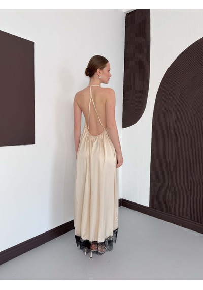 Verymoda Dantel Detaylı Saten Elbise D3022 Taş