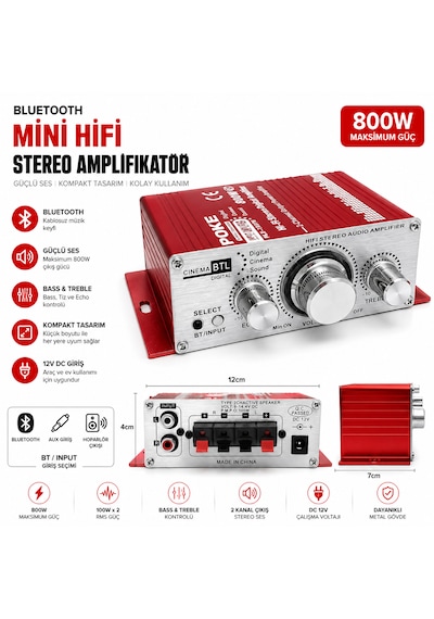 Mini Anfi 800w Pmpo 12v Bluetooth Usb Sd Fm Radio Pk-6102