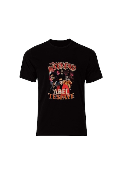 The Weeknd Baskılı Unisex %100 Pamuk Siyah T-shirt SIYAH