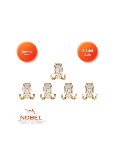 Zepli N Askı, Metal Vestiyer Askısı, Altin Matkrom, Duvar Ve Dolap Askılığı 5'li Set Vidalı Altın