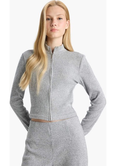 Defacto Dik Yaka Fermuarlı Sweatshirt F0999AX25WN Gri