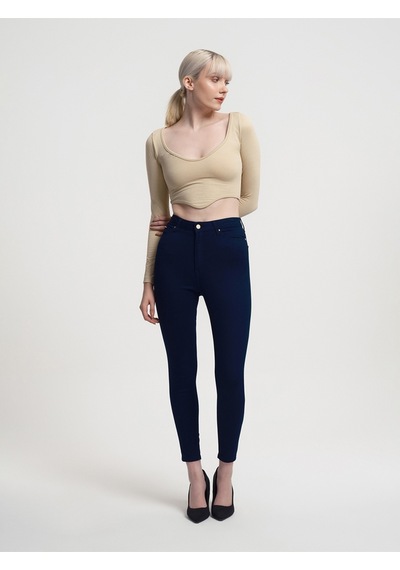 Crop Kadın Tshirt U.kol Bej