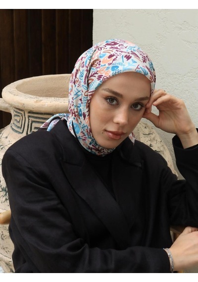 Moda Kaşmir Modern Flora Desen Bambu Eşarp Siyah-iğde