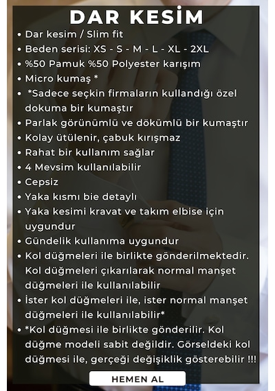 Dicotto Beyaz Lacivert Bieli Yaka Dar Kesim Micro Kumaş Kol Düğmeli Slim Fit Erkek Gömlek - 200-3 001