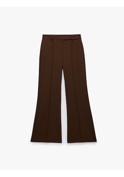 Koton Slim Fit Cepli Nervürlü İspanyol Paça Kumaş Pantolon Kahverengi 7wak40061pw Kahve