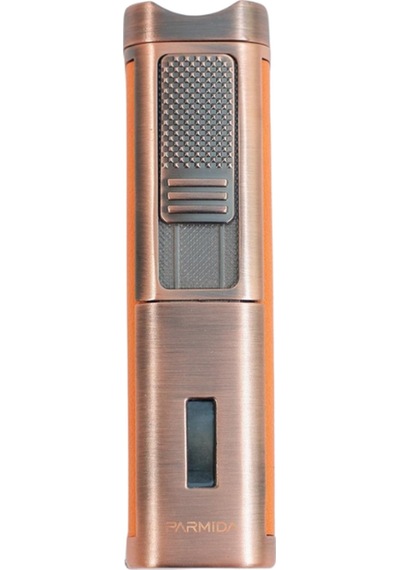 Parmida 3 Torch Pürmüz Sehpalı Gövdesi Turuncu Deri Bronz Metal Puro Çakmağı - Tr9491