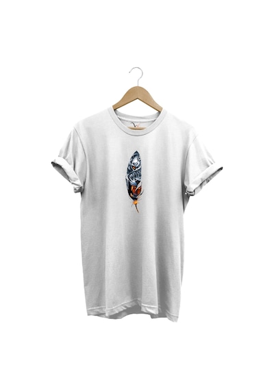 Kaplan Tüy Baskılı Şık Minimal %100 Pamuk Regular Fit Bisiklet Yaka Beyaz T-shirt Beyaz