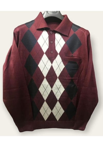 Nacar Store Erkek Desenli Polo Yaka Ince Yün Triko Düğmeli Baba Kazak Bordo Nacar Store Erkek Desenli Polo Yaka Ince Yün Triko Düğmeli Baba Kazak Bordo