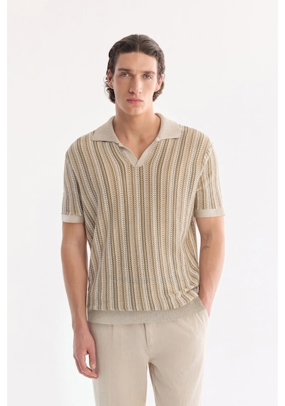 Avva Erkek Bej Polo Yaka Düğmesiz %100 Pamuk Soft Touch Regular Fit Triko T-shirt A61y5025