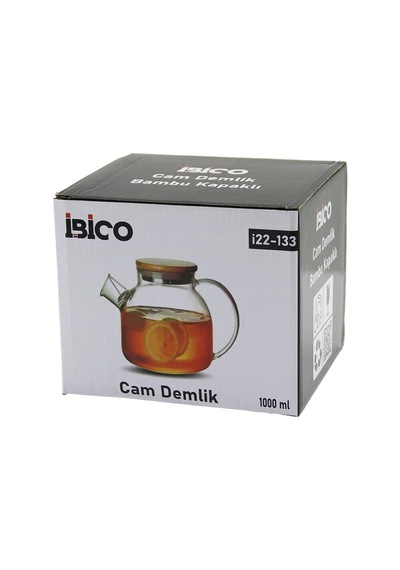 1000ml Sade Düz Cam Demlik Bambu Dış Yüzey - Metal İç Yüzey - Silikon Contalı Kapak Bx40 Açık Krem