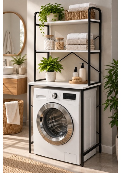 Sulorahome Çamaşır Makinesi Üstü Banyo Rafı - Siyah, 70 Cm