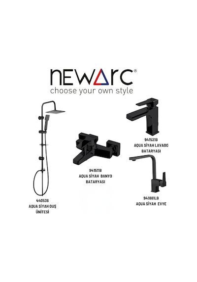 Newarc Aqua 440536 + 941511B + 941521B + 941881LB Batarya Duş Ünitesi Seti