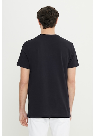 AC&Co / Altınyıldız Classics Erkek Sıyah Pamuklu Slim Fit Dar Kesim Bisiklet Yaka Esnek Tişört Siyah