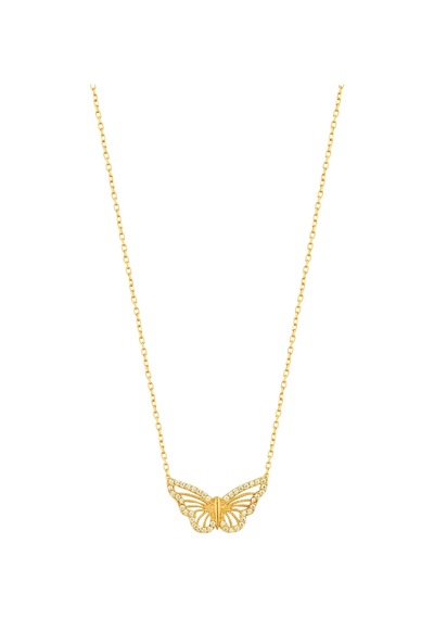 Beyaz Taşlı Kelebek Gümüş Kolye Rose Gold