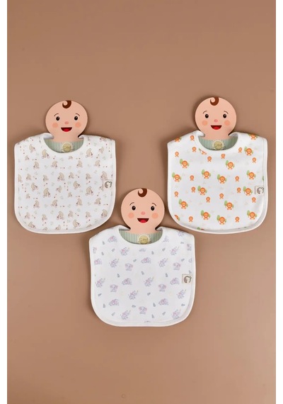 E&f Store 3'lü Sıvı Geçirmez Mama Önlüğü Seti - Ayıcık/aslan/fil Çok Renkli