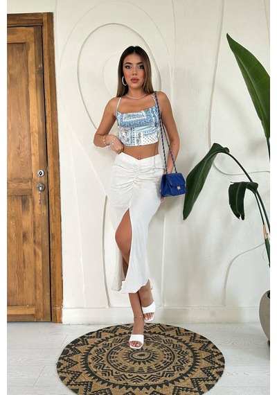 Alemdarshop Bej Yırtmaçlı Etek