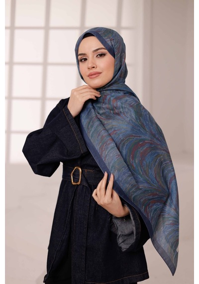 Mimiyum Ebru Desen-soft Şal Mavi Çok Renkli