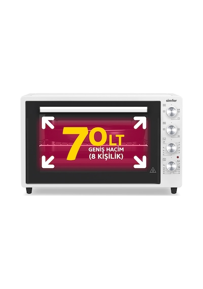Simfer 7062 Beyaz 70 LT Turbo Fan Piliç Çevirme Mini/Midi Fırın - Multi Fonksiyon, Yoğurt Yapma, Buz Çözme & Çift Cam