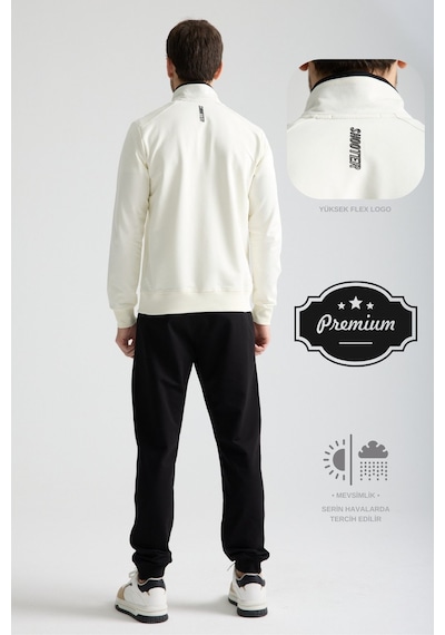 Shooter Sportswear Shooter Erkek Luxe Eşofman Takımı Rahat Kalıp Manşetli Minimal Logo Ekru