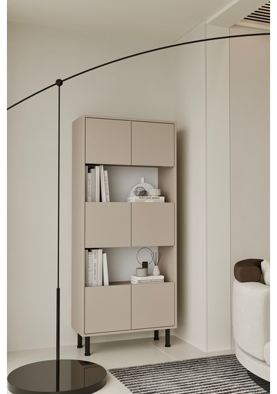 Hitit Kitaplık 175 Cm - Vitrin - Gümüşlük 100% Mdf Metal Ayak Kumtaşı