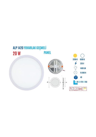 Ycl Alp-1420g 20w Geçmeli Yuvarlak Led Panel G.ışı