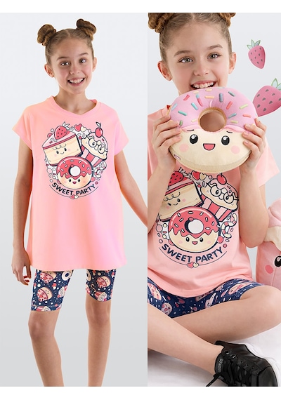 Sweet Party Kız Çocuk Yazlık Tunik T-shirt Tayt Takım