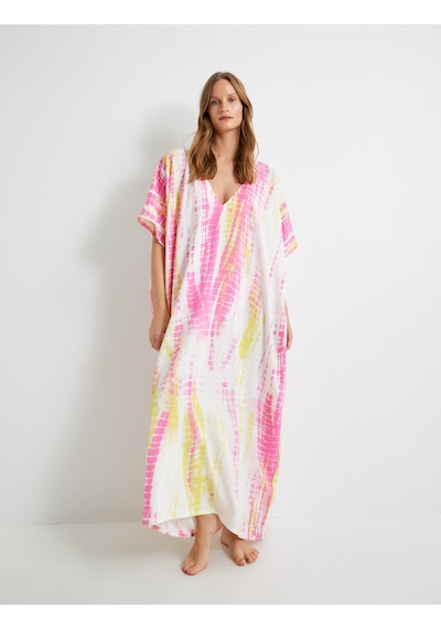 Koton Uzun Plaj Elbisesi Oversize Batik Desenli V Yaya Viskoz Kumaş Pembe Desenli 4sak80012mw Pembe